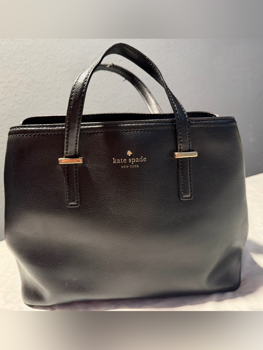kate spade Black Leather Tote with Gold Hardware NON STRAP.